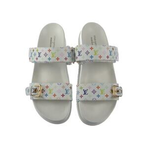 Louis Vuitton White Multicolore LV Monogram Leather Printed Sandals 40 sz